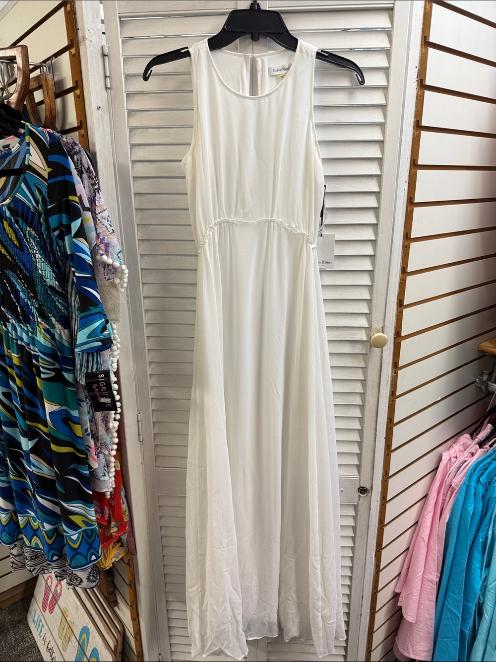 Calvin Klein White Sleeveless Maxi Dress with Empire Seam